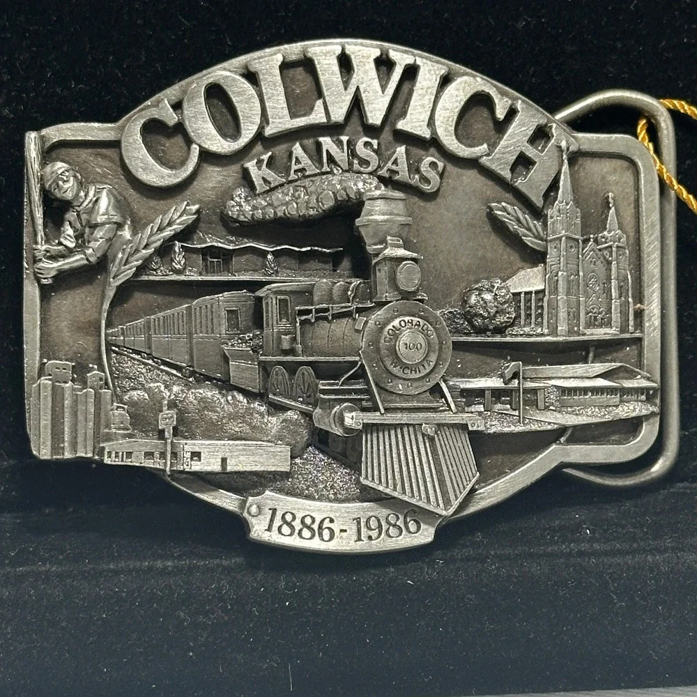 Vintage 1986 Colwich KS Centennial Train Limited Edition Belt Buckle Joe Mertes